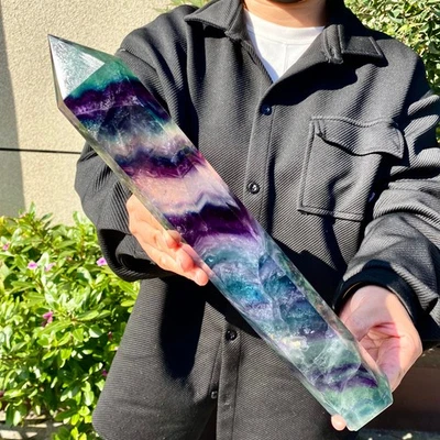 4.7LB Cristal Fluorita Color Natural Grabado Obelisco Cristal Pilar Foto 1 de 4