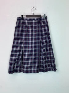St Michael Navy Red Tartan Skirt Pure Wool Pleated Vintage Classic UK 16 - Picture 1 of 11