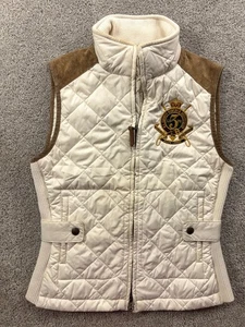 Ralph Lauren Sport Womens Vest S Quilted Crest Crown Logo Suede Trim Equestrian - Picture 1 of 21