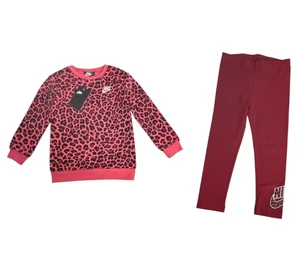 Nike Girl Leopard Print Fleece Lined Pullover Knit Leggings 2 Piece Set Size 4T - Picture 1 of 23