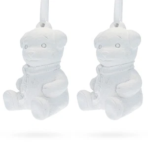 Set of 2 Blank White Unfinished Unpainted Plaster Teddy Bear 3.5 Inches - Picture 1 of 3