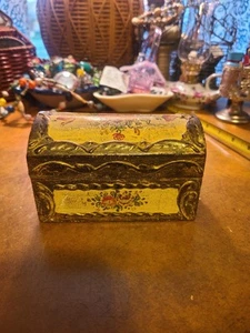 Vtg Italian Florentine Wooden Trinket Box Gold Gilt Roses Keepsake Hinged - Picture 1 of 9