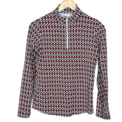 Top pulóver de manga larga con estampado de cartas de juego Ibkul 1/4 cremallera para mujer pequeño de golf UPF Foto 1 de 4