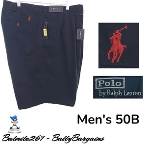 BRAND NEW Mens Big & Tall 50B Polo Ralph Lauren Andrew Pleated PONY Shorts Navy - Picture 1 of 11