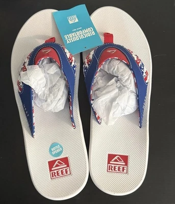 Chinelos Reef Fanning com Abridor de Garrafa Patriotic Masculino Tamanho 13 Novos com Etiquetas - Imagem 1 de 4