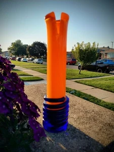 Vintage Tschechische Vase (Swoboda?) Orange & Kobaltblau. Seltene Form! Spiraldesign. - Bild 1 von 7