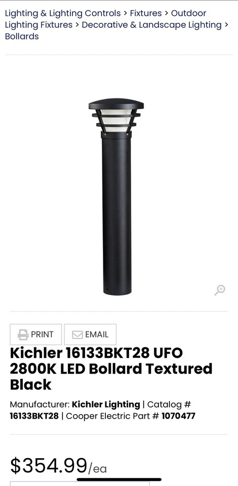 Kichler Architectural Black 16133 BKT28 LED UFO Bollard Path Light 2800K 3.5W - Image 1 of 4