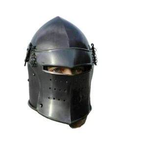 Black Barbuta Helmet - Visored Medieval Antique Black Metal Armor" - Picture 1 of 4