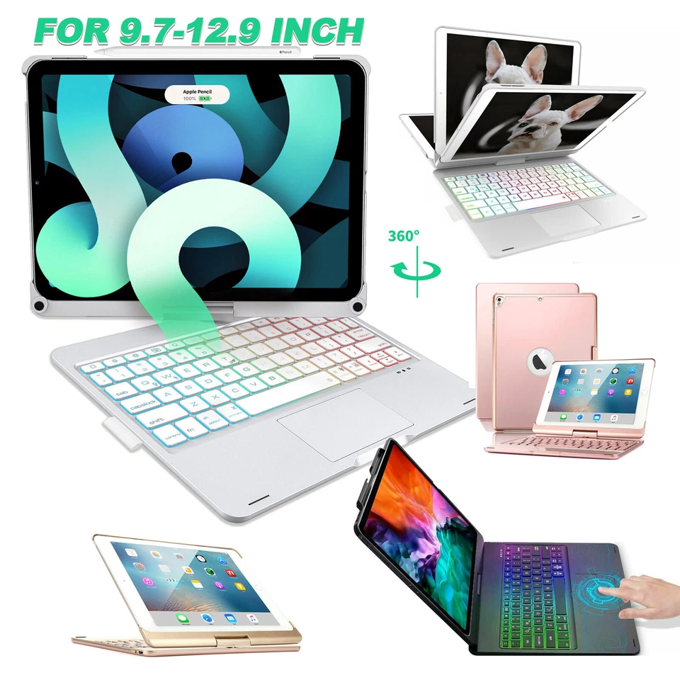 Keyboard Case For Apple iPad 5-9th Air 1-5 Pro 12.9" With Backlit 360° Rotating - Image 1 of 1