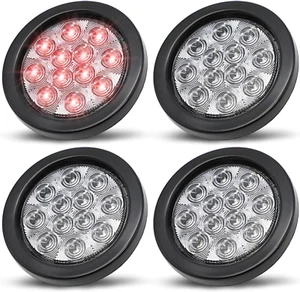 Trailer Tail Lights 4 Inch Clear Lens Red round Clearance Stop Brake - Picture 1 of 12