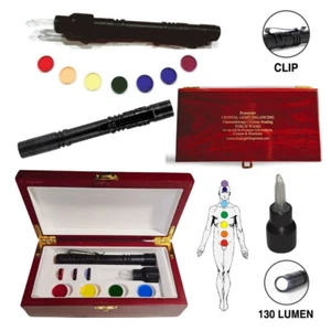 Crystal Light Balancing Torch Set, Colour Color Healing Mahogony Box - Picture 1 of 8
