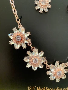 NEW ROSE GOLD Cubic Zirconia CZ Necklace Earrings Wedding, Women’s Jewelry Set - Picture 1 of 8