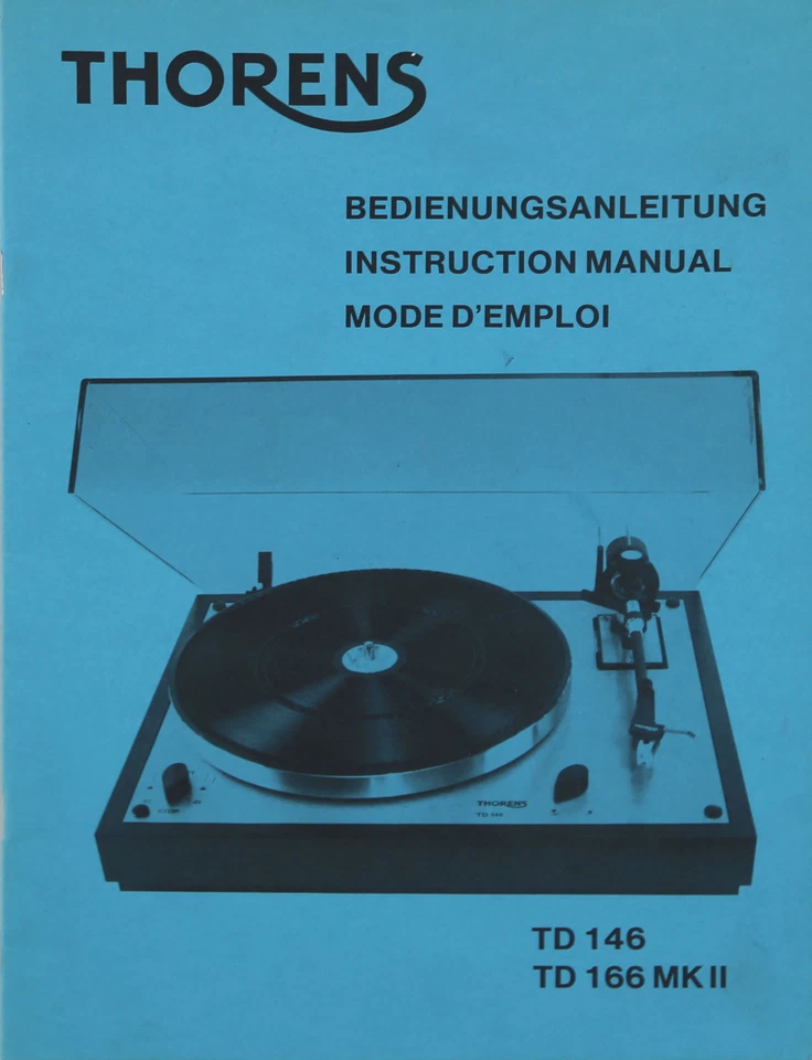 Thorens Td 146 166 Mkii Manuale di Istruzioni Manuale Tedesco Inglese Francese - Immagine 1 di 1