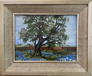 Beautiful Vintage Bluebonnet Oil Painting-Spring Landscape With Cactus - Picture 1 of 7