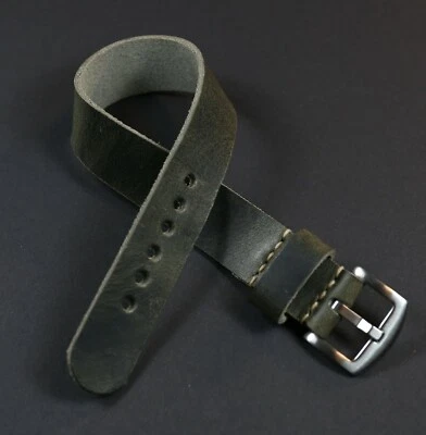 Correa de reloj de cuero de una pieza estilo militar correa de una sola pasada curtida vegetal  Foto 1 de 4