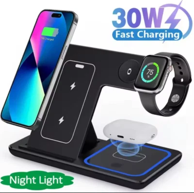 30W 3-in-1 Fast Wireless Charging Station for iPhone Apple Watch and AirPods - Image 1 of 4