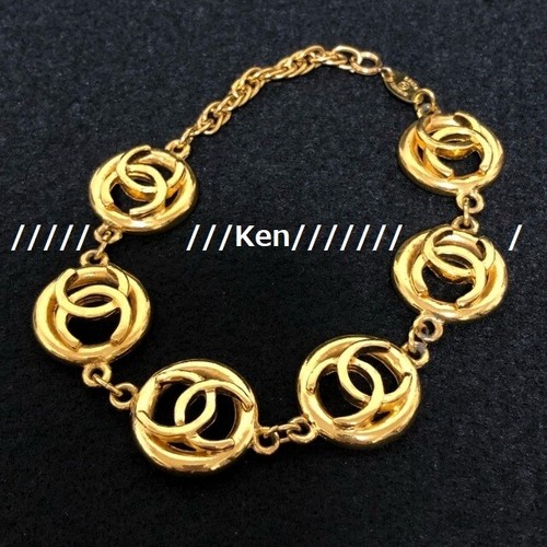 CHANEL Bracciale Braccialetto AUTENTICO Coco Mark Logo Catena 6 Stazioni Oro GP CC Cerchio FS