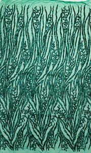 SMARAGD - Design Pailletten bestickt 4 Wege Stretch Netz Stoff Meterware - Bild 1 von 4