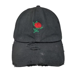 Red Rose Slideback Hat Black One Size Embroidered KB ETHOS Vintage - Picture 1 of 10