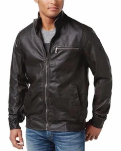 NEW MENS INC VARSITY FAUX LEATHER FULL ZIP BROWN MOTO JACKET L $195 - Picture 1 of 2