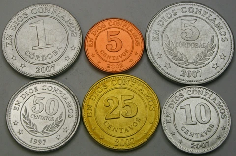 NICARAGUA 5 Centavos / 5 Cordobas 1997/2007  - Lot of 6 Coins - UNC * Cover
