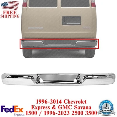 Para-choque traseiro aço cromado para 1996-2023 Chevrolet Express e GMC Savana Van - Imagem 1 de 4
