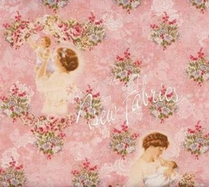Bessie Pease Cotton Fabric Mother and Baby Rose Toile Quilt Craft BTY - Picture 1 of 2