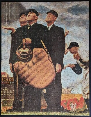 MB Norman Rockwell BOTTOM OF THE SIXTH 1000 pc TEXTURED Jigsaw Puzzle BASEBALL - Image 1 of 4