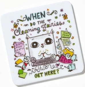 Cats At Work Melamine Magnet WHEN DO THE CLEANING FAIRIES GET HERE? Feline Cat - Picture 1 of 1