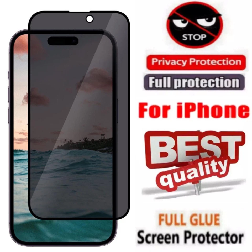 Privacy Tempered Glass For iPhone 16 15 14 13 12 11 8 7 6 Pro Screen Protector - Image 1 of 4