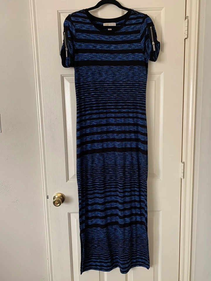Michael Kors Blue Black Striped Nautical Shift Maxi Shirt Dress Size S - Image 1 of 4