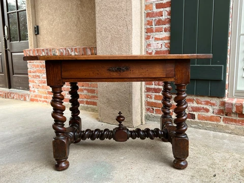 18th Century French Walnut Side Sofa Table Barley Twist Desk Louis XIII Cover