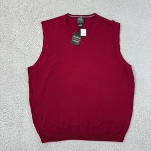 Jos A Bank Vest Mens XXL 2XL 100% Merino Wool V-Neck Red Sleeveless - Picture 1 of 10