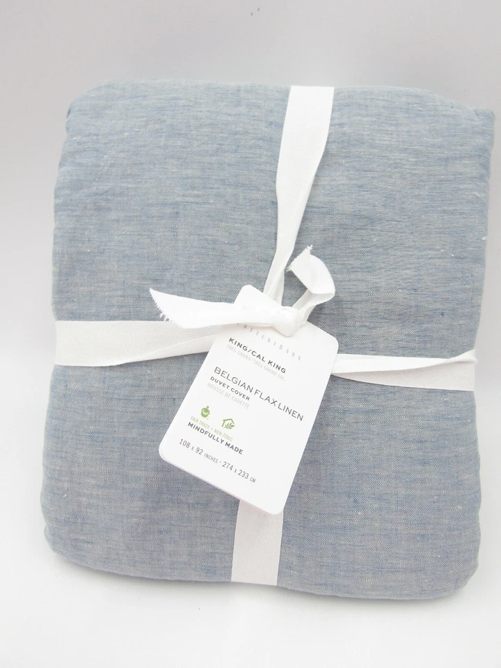 Pottery Barn Belgian Flax Linen King Duvet Cover 2 Stnd Shams Chambray S/3 #l176