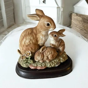 Vintage Homco Masterpiece "Bunny Blessings" Porcelain Figurine, 1990 Wood Base - Picture 1 of 6