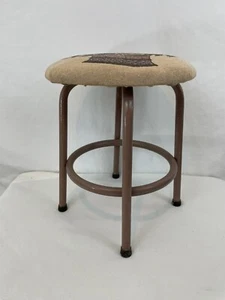 Small Mid Century Modern Metal Tube Frame Rose Bouquet Cushion Stool - Picture 1 of 7