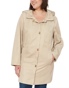 Jones New York Womens Beige Hooded Water Resistant Rain Coat X4103 Size Large - Picture 1 of 6