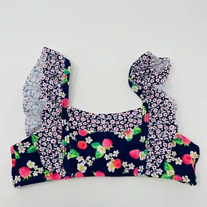 Hula Star Youth Girls Size 6 Floral Printed Ruffle Swim Suit Bikini Top Blue 078 - Picture 1 of 6