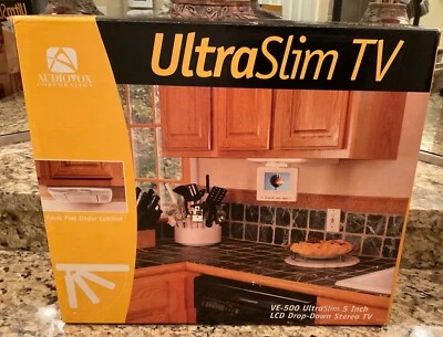New In Box! Audiovox Ultra Slim 5 Inch LCD Drop Down TV Kitchen/Boat/RV/Workshop - Image 1 of 3
