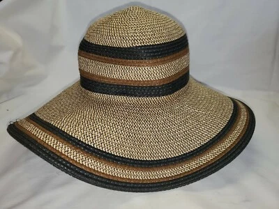 MAGID соломы бумаги гибкий солнца пляж шляпа коричневая полоса широкие поля  - Изображение 1 из 4