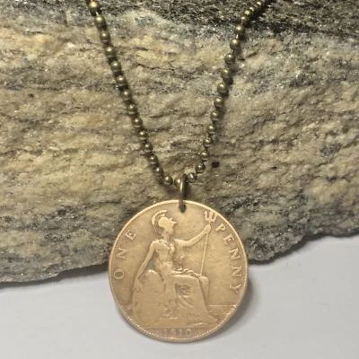 Collar unisex colgante moneda Reino Unido 1910 Londres. Antiguo. Genial Foto 1 de 4