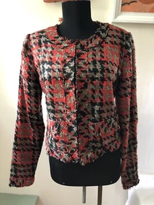 Vivienne Tam Jacket Woven Boucle Short Blazer Women's Red Black Brown Size 4 - Picture 1 of 12