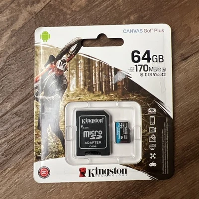 Kingston 64GB microSDXC Canvas Go Plus 170MB/s Read UHS-I, C10, U3, V30, A2/A1 - Image 1 of 2