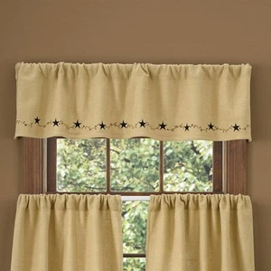Park Designs Country Curtain Lined Valance 60'x14" Burlap Star - Picture 1 of 5