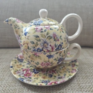 Vtg RARE Tea For One BRISTOL CHINA Cup Saucer & Teapot Set Floral Gift Cottage - Picture 1 of 20