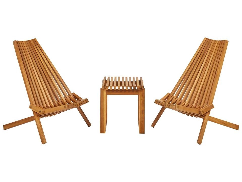 Balkonset Akazienholz hellbraun Latten-Optik Tisch mit Klappstühlen Bellano - Bild 1 von 4