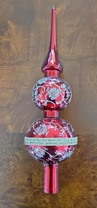 Acabado de árbol de Navidad vintage Krebs Glas Lauscha vidrio rojo dorado hecho en EE. UU. - Imagen 1 de 7