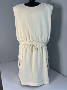 Abito donna Skies Are blu Anthropologie L coulisse vita avorio setoso poli - Foto 1 di 18