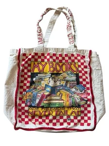 Marie Engelbreit Tote Library Canvas Book Bag My Books Are Friends Red Checkered - Picture 1 of 6