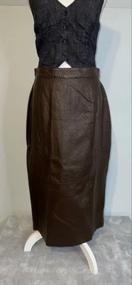 Falda lápiz vintage de cuero marrón para mujer 13/14 Foto 1 de 4